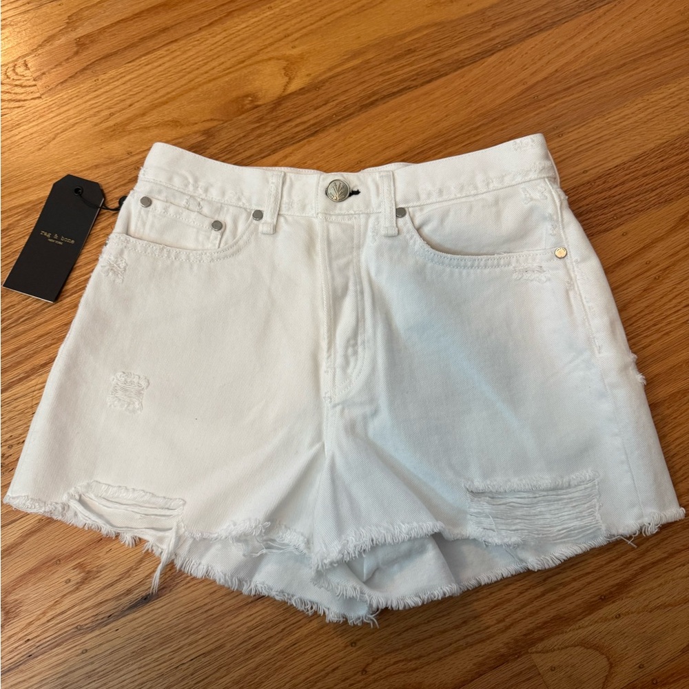 Rag & Bone Maya High- Rise White Distressed Denim Shorts